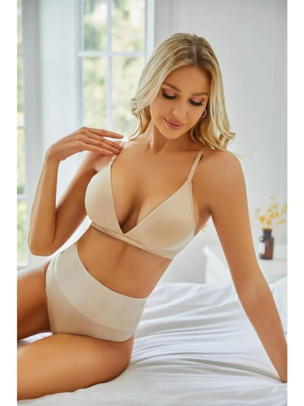 Deep V Neck Wireless Bralette for Women - Adjustable Straps, Removable Pads